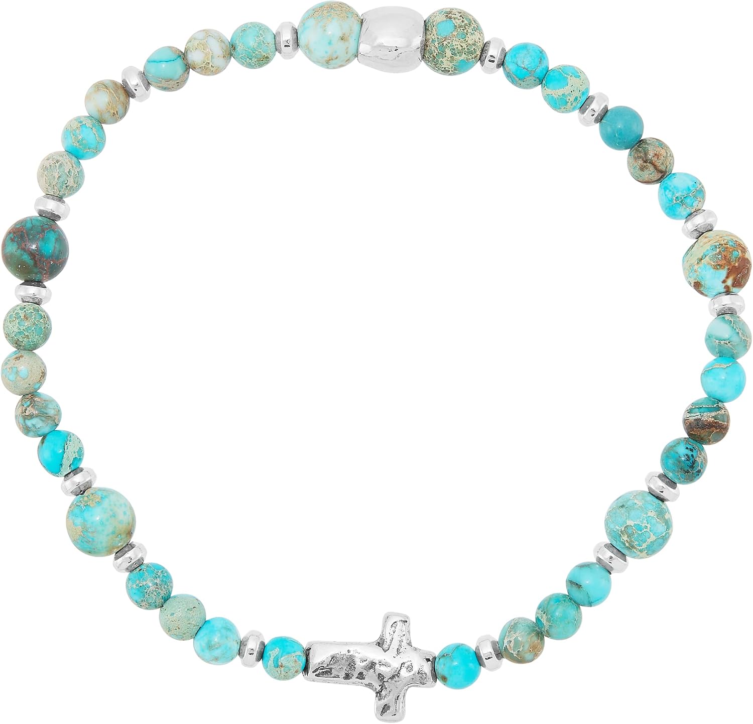 Silpada 'Soulful' Sterling Silver Mixed Stones Cross Stretch Bracelet, 7.5"