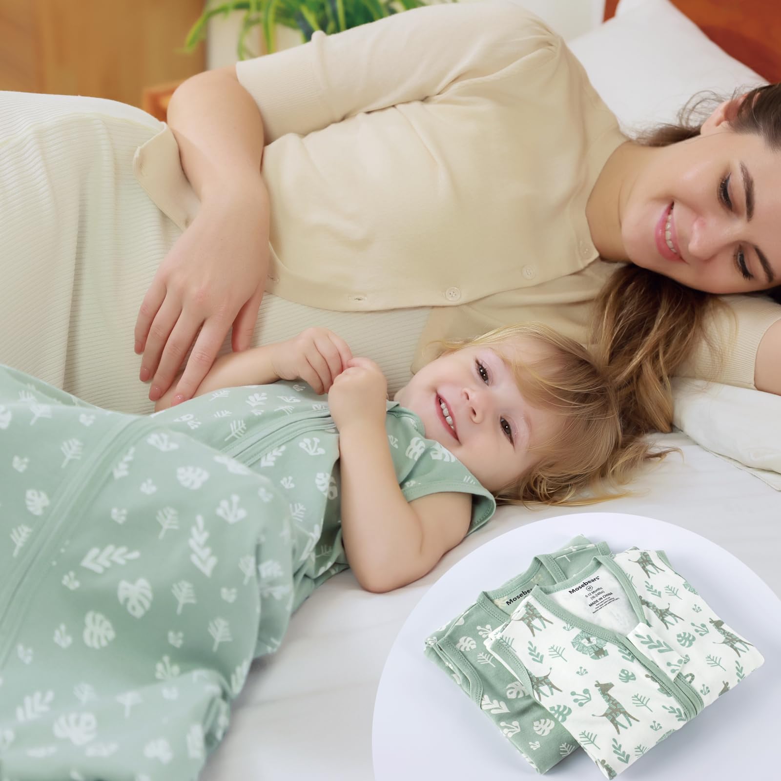Mosebears 2 Paquets Gigoteuse d'été pour bébé 0,5 tog Turbulette 100% Coton Gigoteuse Respirante pour bébé(Green,18-24 Mois)