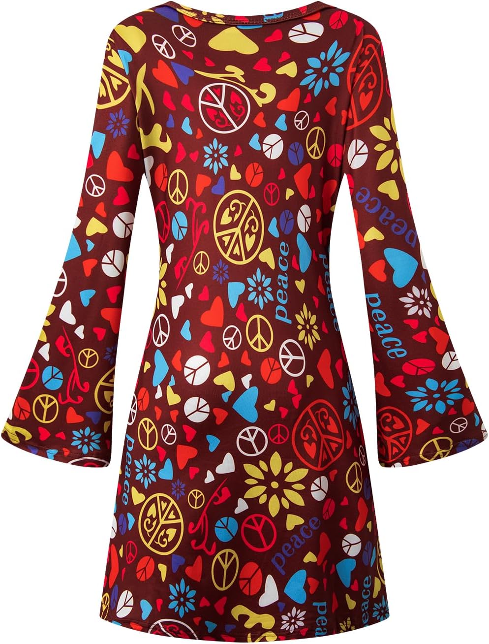 Girls Kids 60s 70s Hippie Costume Dresses Disco Outfits Party Clothes with Necklace Earrings Sunglass - Image 3