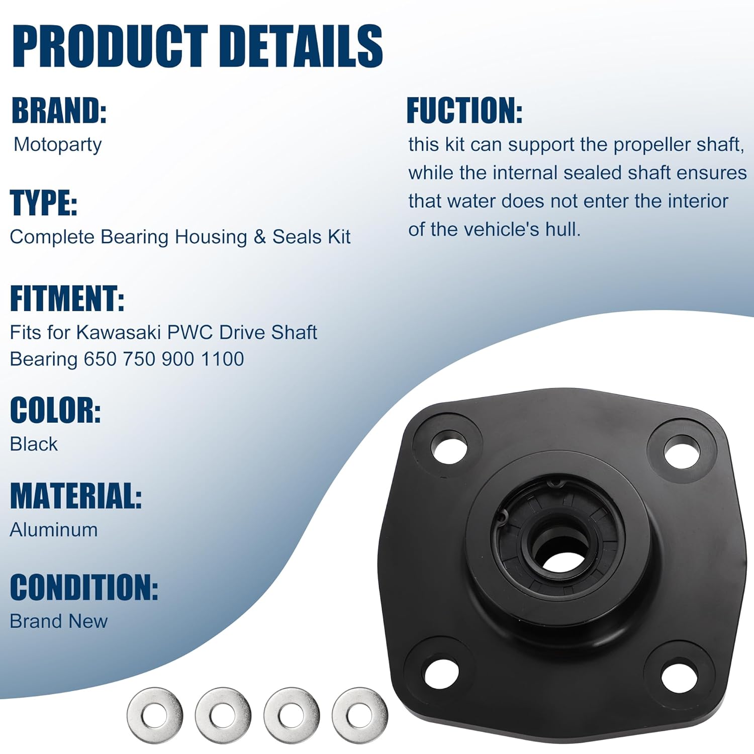 Drive Shaft Bearing Housing Assembly for Kawasaki PWC 650 750 900 1100 Bulk Head Hull Seal Pump，Replacement for 13091-3730 13280-3730 13280-3756 13091-3718