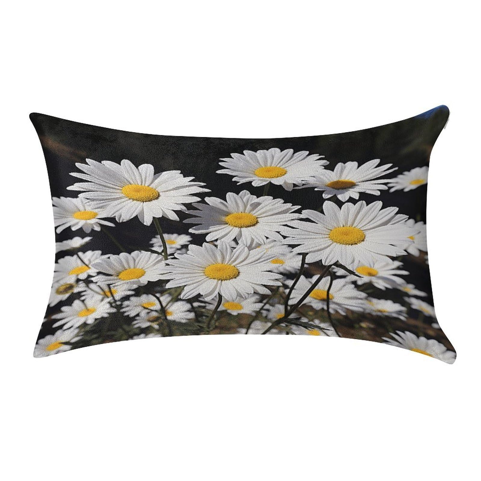 VstaDank White Daisy Throw Pillow Cover 12"×20" Ultra Soft Pillowcase Cozy Lumbar Pillow Shell Gold Velvet Exquisite Decorative Cushion Sham Protector for Couch Sofa Bedroom