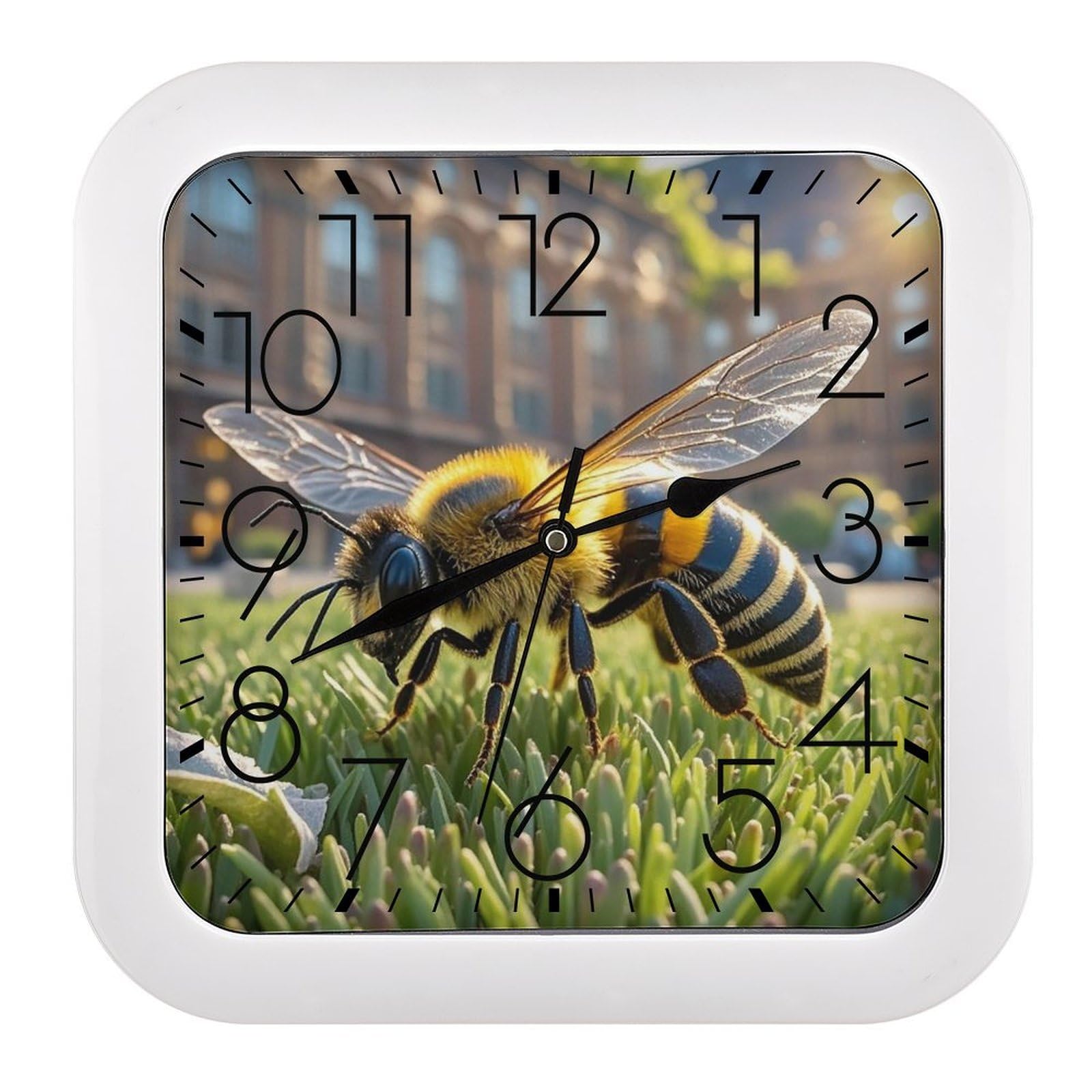 LZQPOEAS Bee on The Square Wall Clock Fashionable Versatile Silent Wall Clock Simple Elegant Non Ticking Analog Clocks Easy to Install Square Modern Clocks for Home Decoration