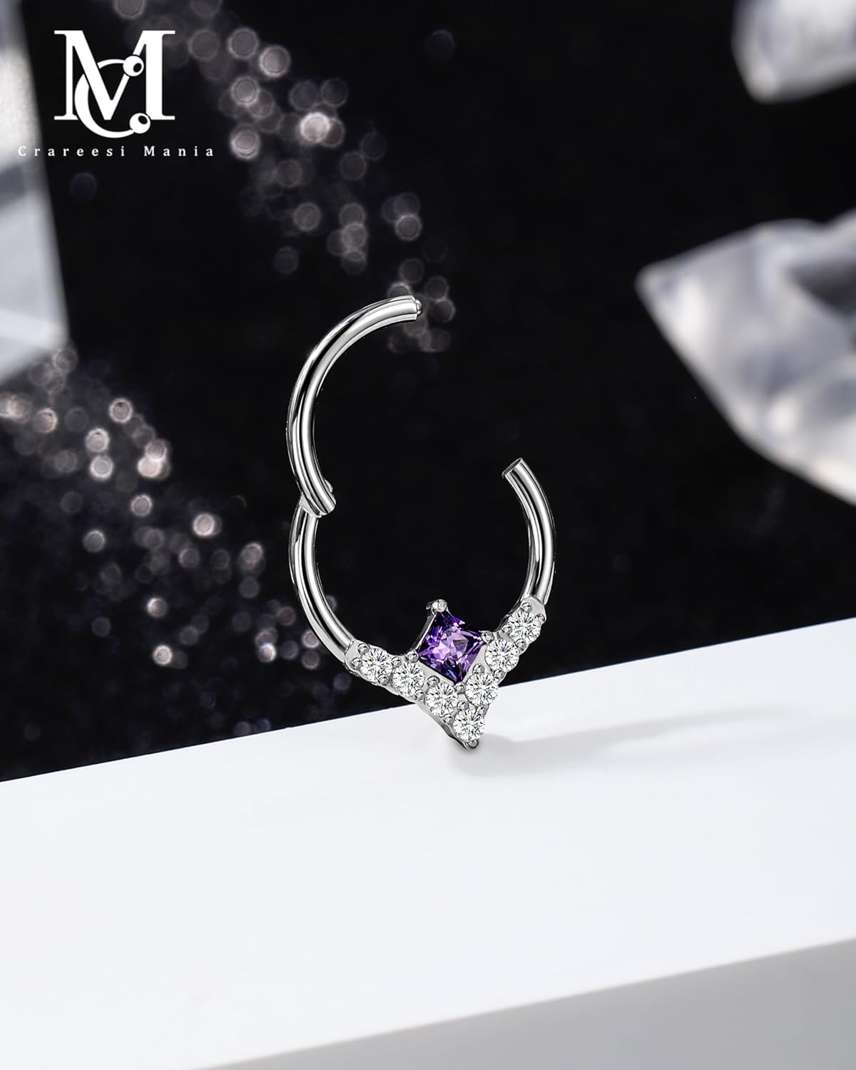 CM Crareesi Mania Dainty Septum Ring 16G 8mm Septum Piercing Jewelry 316L Stainless Steel Daith Earrings for Women Square CZ 10mm - Image 4