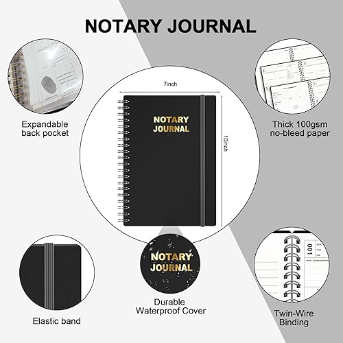 Vista 15 de Cuaderno de registro de notario, 7 x 10 pulgadas, diario de notario encuadernado en espiral, cubierta flexible, suministros para notario, papel Rosa