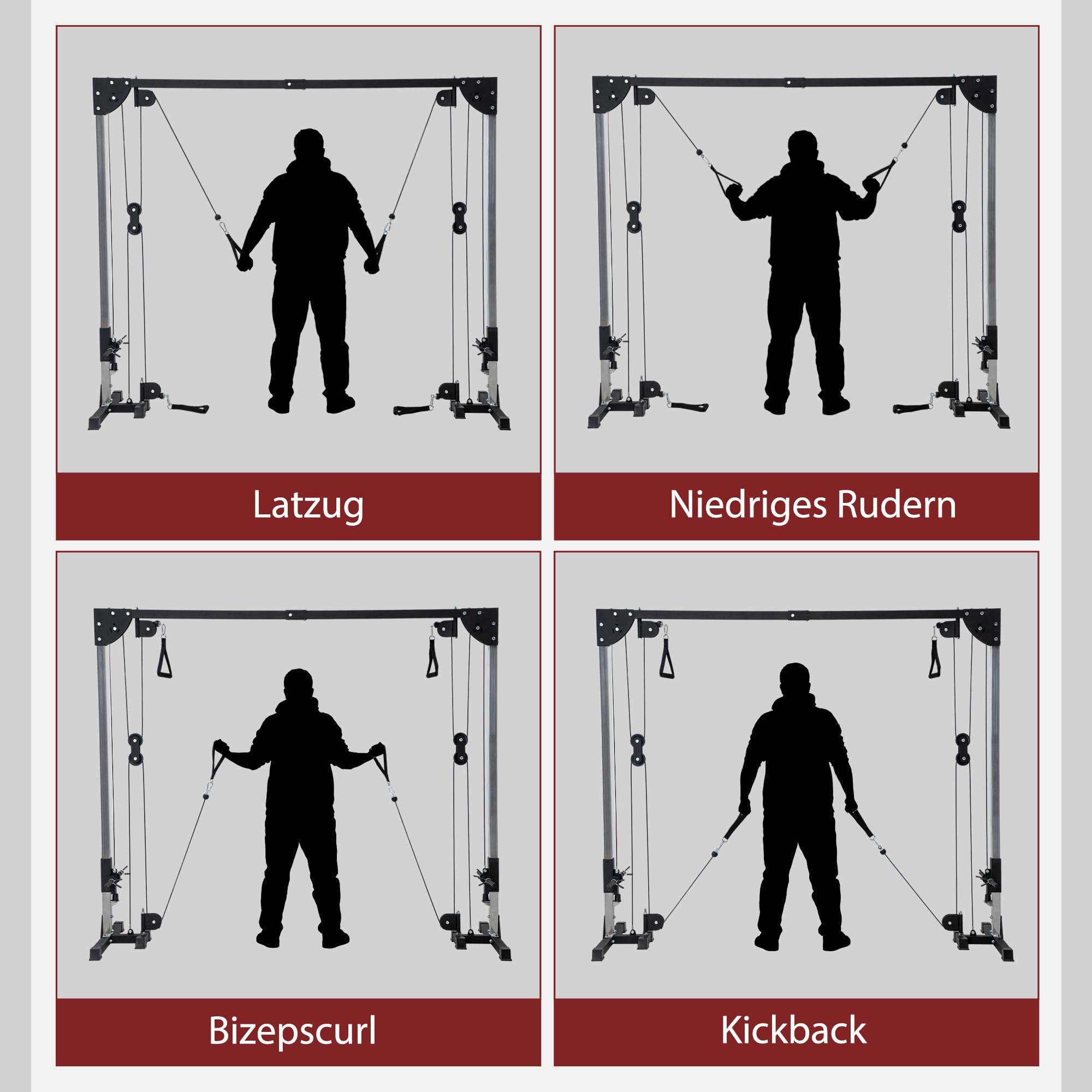 SPORTNOW Kabelzug Kraftstation für Zuhause Cable-Crossover Maschine, Steckgewichte bis 50kg belast pro Seite, Kabelzugstation mit Griffen, freistehend Kabelzugturm für Übungen Homegym 245 x 207 cm