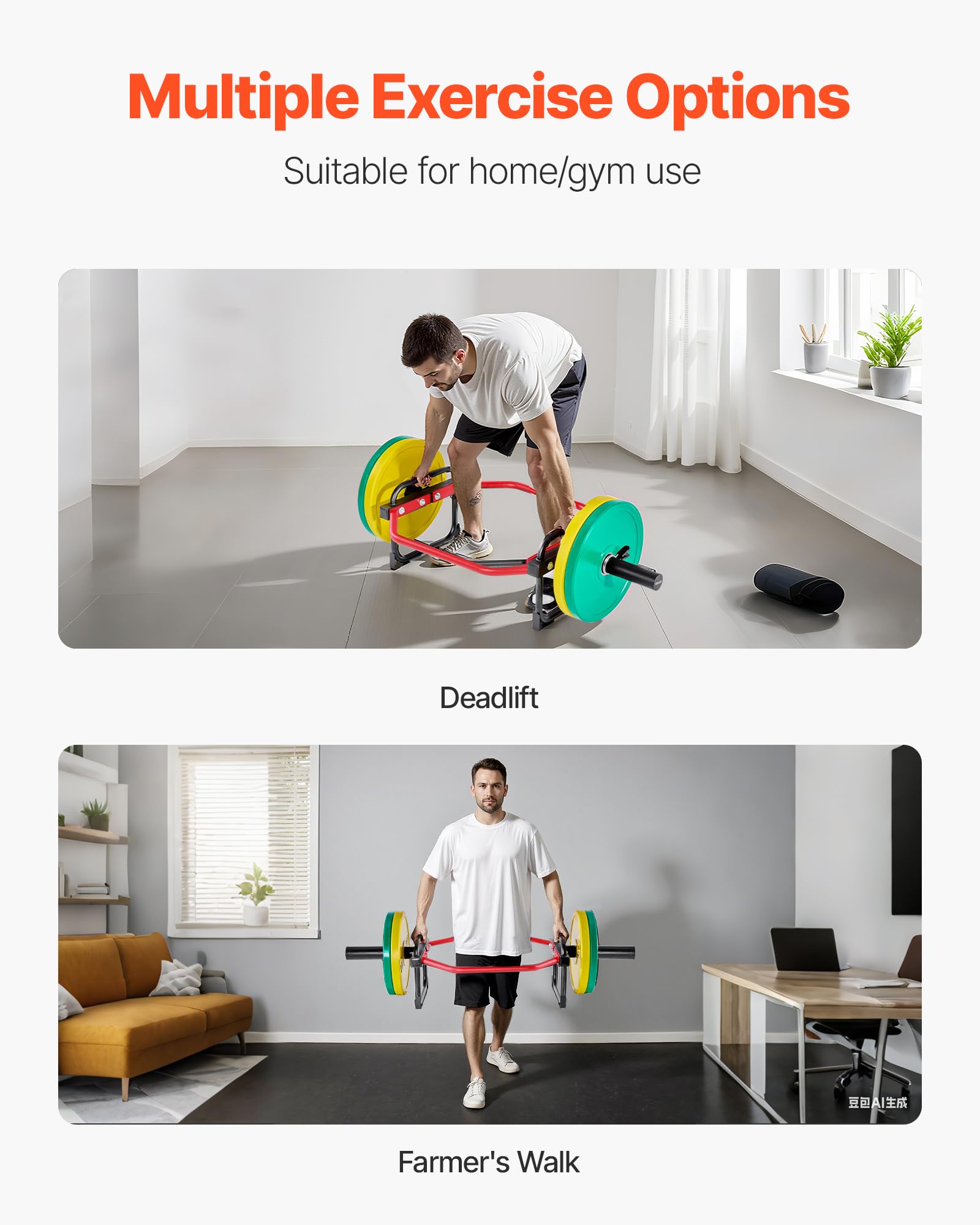 VEVOR Barra Esagonale per Allenamento Fisico per Disco da 5 cm, Trap Bar Capacità di Carico 240 kg, Barra per Allenamento Fitness per Squat, Palestra, Alzate di Spalle, Sollevamento Pesi