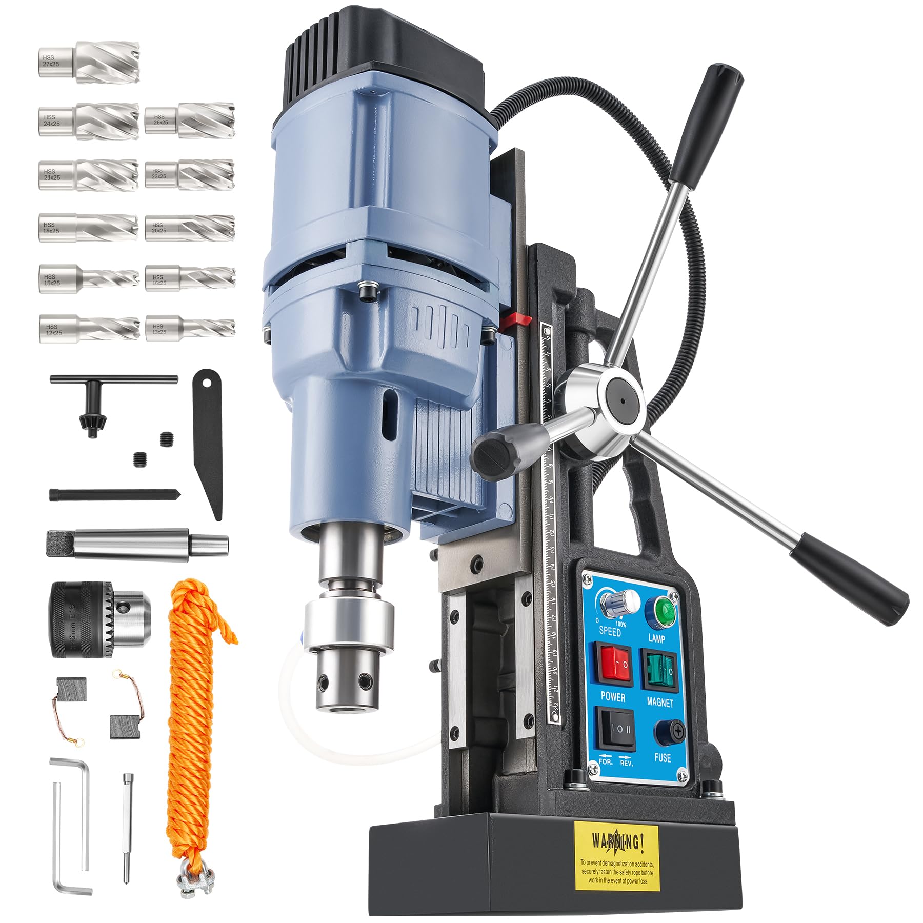 ZELCAN Wiertarka magnetyczna 1550 W z 11 wiertłami 13900N 650 obr./min 50 mm magnetyczna wiertarka kolumnowa z odwracalną i ciągłą kontrolą do powierzchni metalowych