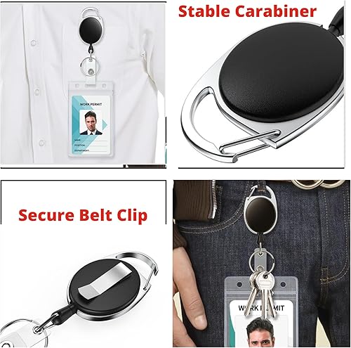 Miniatura 2 de Carretes de insignia con clip para cinturón, soporte retráctil para tarjeta de identificación, extensor de llavero fuerte con 2 portatarjetas de