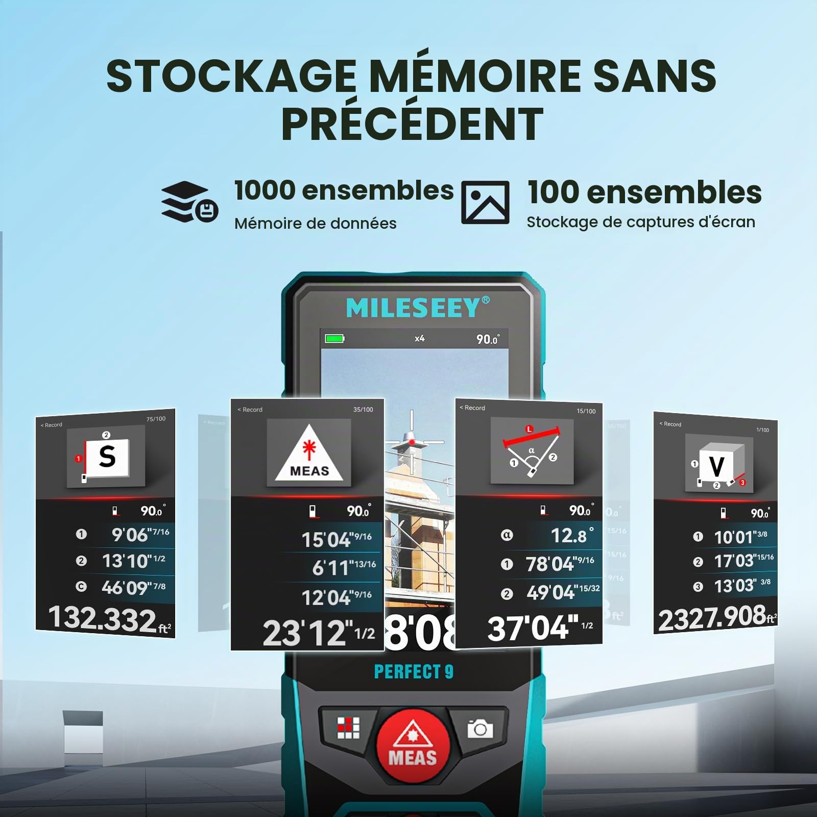 MiLESEEY P9 Télémètre Laser Professionnel avec caméra 300M, Extérieur | chantiers de construction, un zoom HD 4x et d'un écran rétroéclairé de 3 pouces, technologie point à point