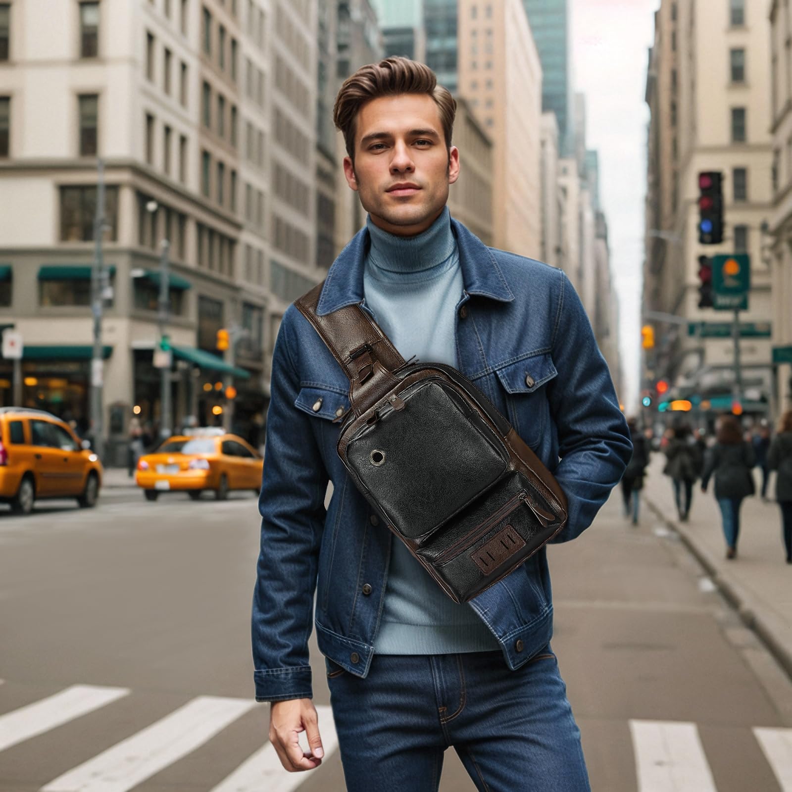 Mochila vintage de piel sintética para hombre, bolsa cruzada, correa de hombro ajustable, mochila compacta para viajes, uso diario y regalo 7