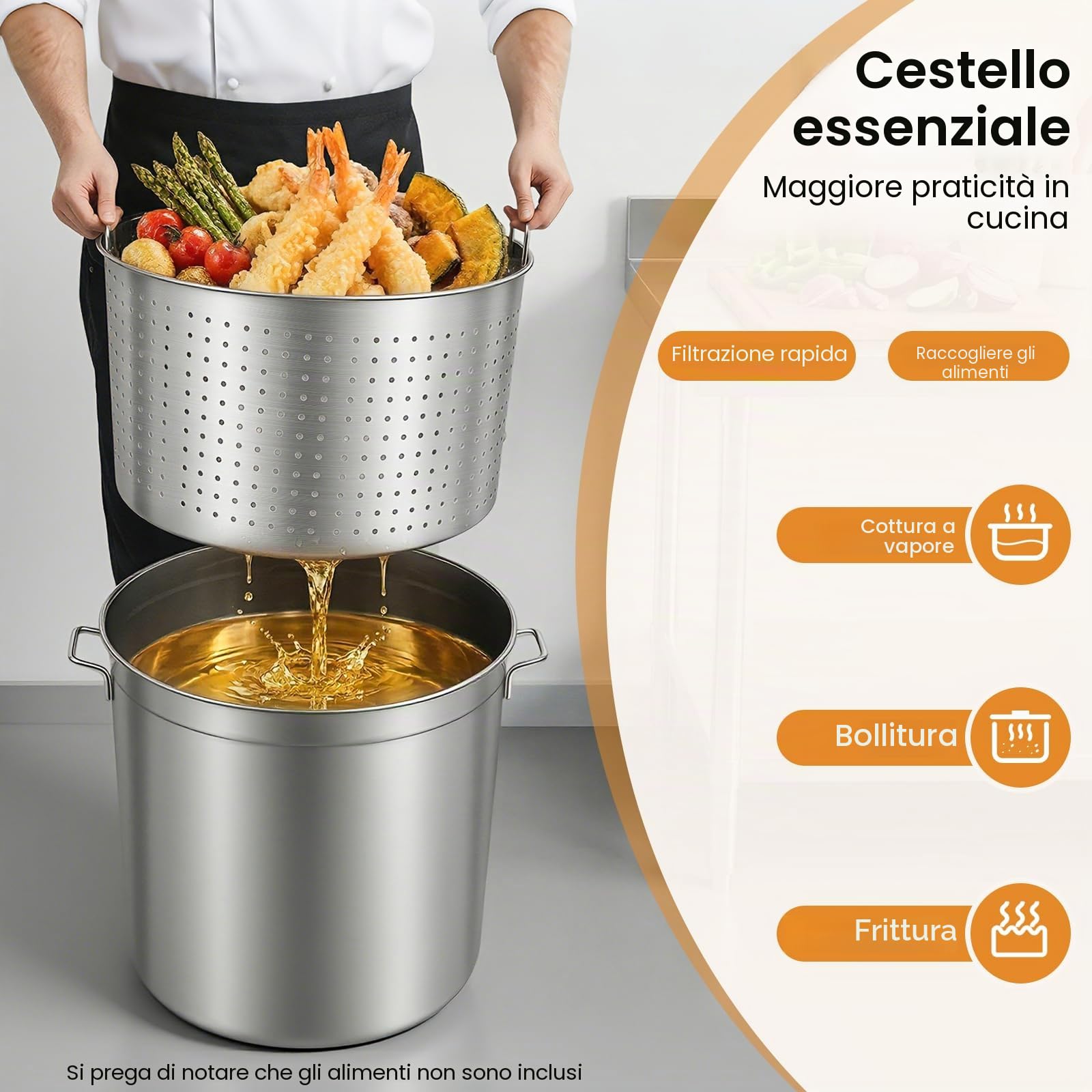 Pentola da 100 l, con coperchio e cestello, in acciaio inox, per fornelli a gas, elettrici, fornelli a induzione, ristoranti, caffetterie, hotel