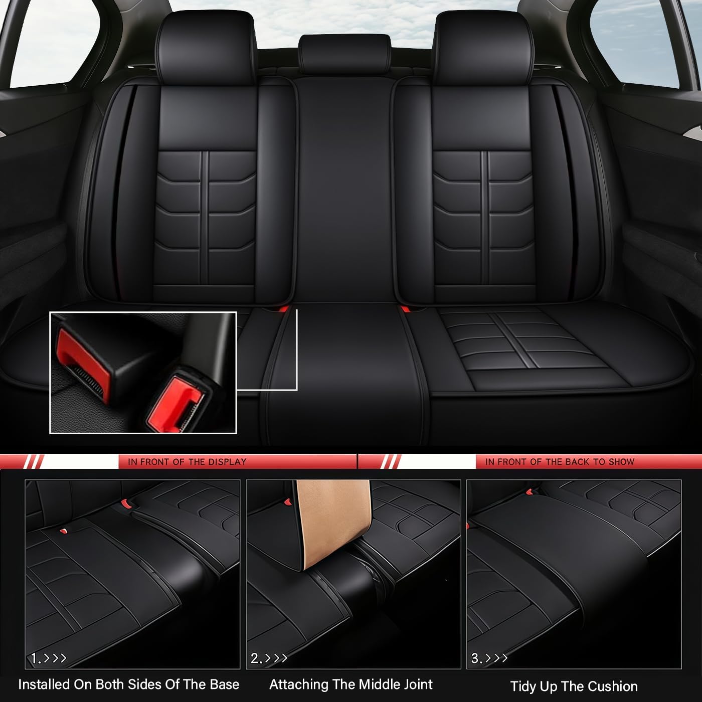 URINOVET Custom Fit for Hyundai Palisade 2020-2025 Car Seat Covers | Non-Slip Car Seat Protectors | All-Weather | Heated & Cooled Seat Ready Full Set with Pillow Black