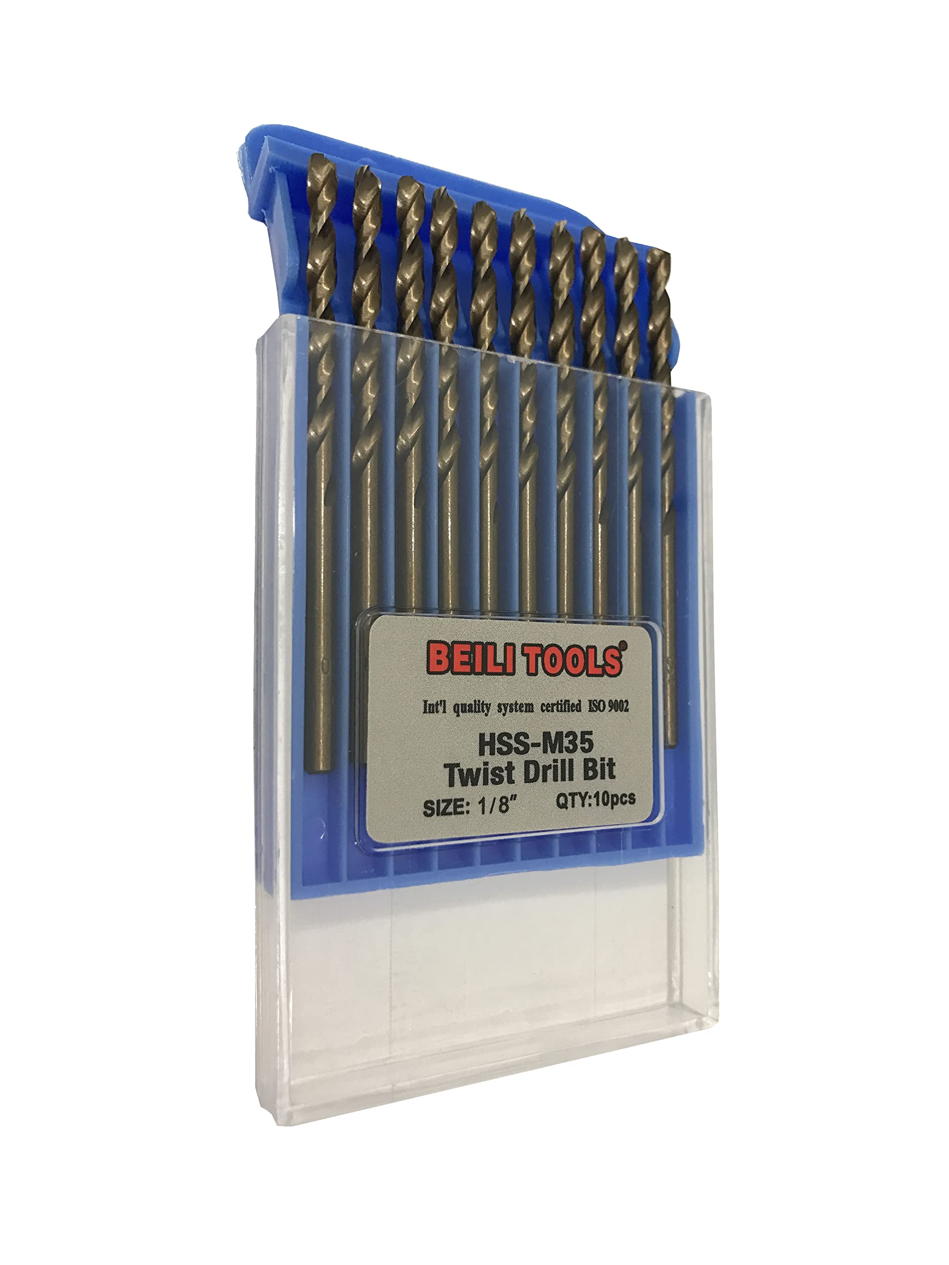 BEILI Tools M35 Cobalt High Speed Steel Twist Jobber Drill Bit, Pack of 10 in Plastic Box (3.2mm,1/8")