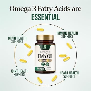 Omega 3 Fish Oil Supplements - 2400mg Fish Oil Per Serving - Triple Strength Omega-3 with Fatty Acids EPA & DHA - Natural Heart, Brain & Immune Support - Wild Caught, Bottled in USA - 120 Softgels