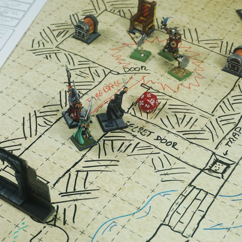 Dungeon Grid Game Mat | IMPRESCINDIBLE Accesorio para Juegos de rol - Batallas – Juegos de Mesa | Compatible con D&D, Pathfinder y Warhammer | Reutilizable, Durable Y PORTÁTIL