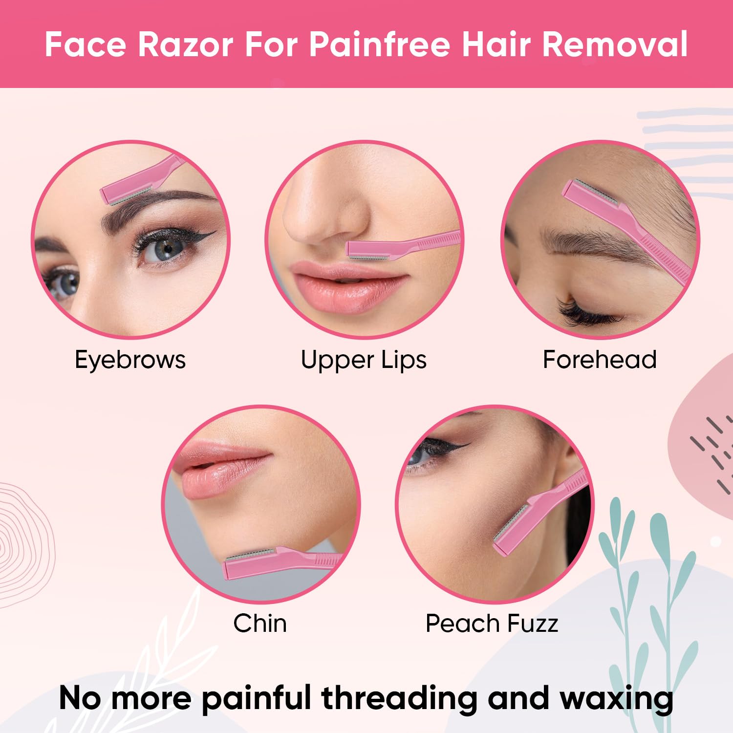 Vega Eyebrow Razor for Women | Face Razor & Eyebrow Shaper Set of 3 | Facial Hair Remover & Eyebrow Trimmer for Women | Stainless Steel Blade for Peach Fuzz, Upper Lips & Smooth Skin | (ESS-01) 1