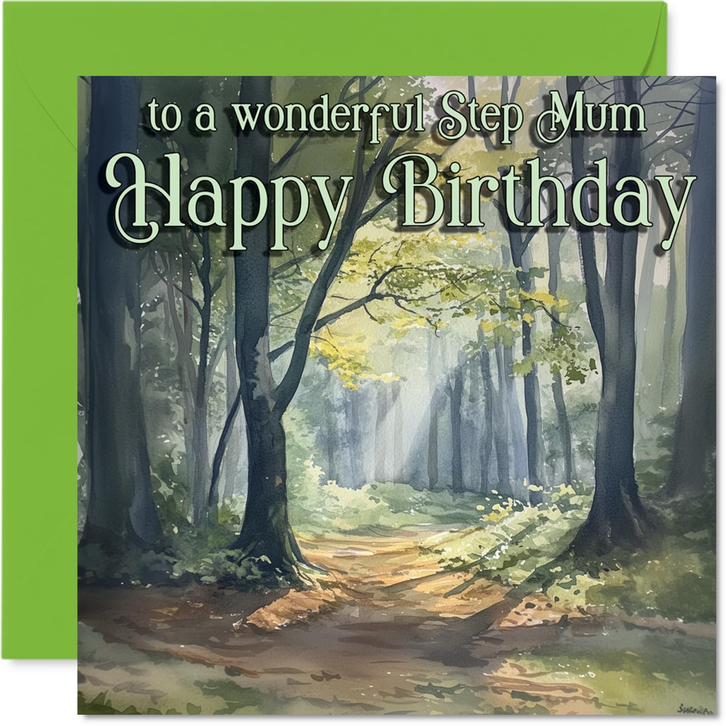 Heartfelt Birthday Card for Step Mum, Serene Forest Glow