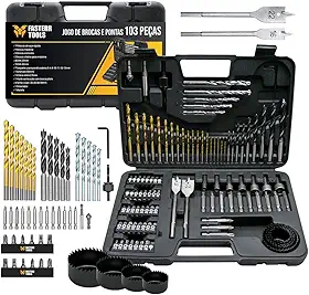 Fasterr Jogo de Brocas e Ponteiras Titanium FST006 103 Peças com Maleta | Brocas para Metal, Madeira e Concreto + Pontas e Serras Copo