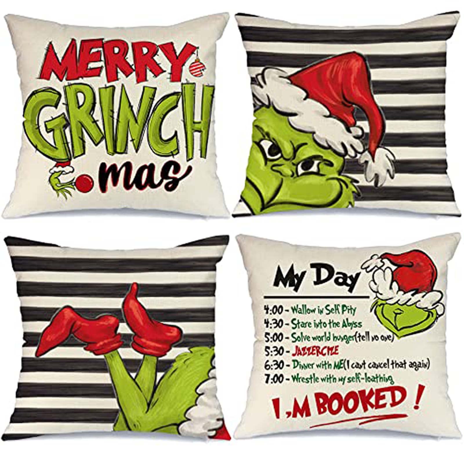 AENEY Christmas Pillow Covers 18X18 Set of 4 for Christmas Decorations Stripe Christmas Pillows Winter Holiday Throw Pillows Christmas Farmhouse Decor for Couch