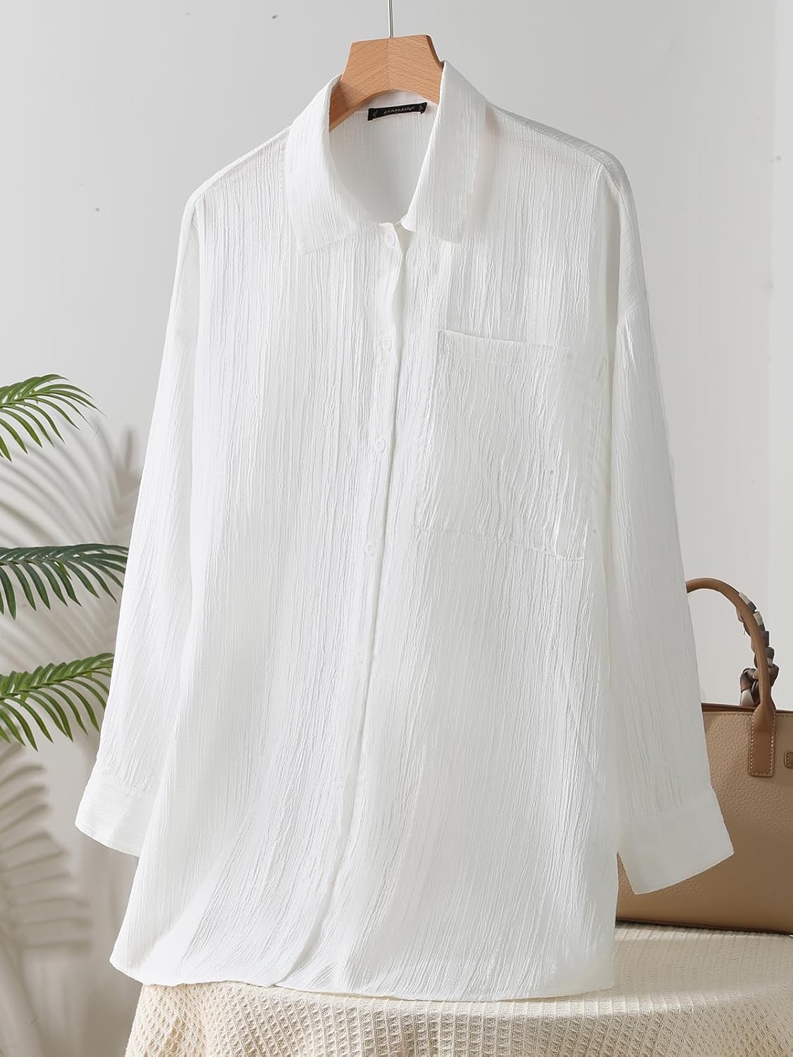 Womens Button Down Shirts Oversize Casual Boyfriend Long Sleeve Button Up Shirt Women Plus Size Blouses Tops with Pocket - Image 7