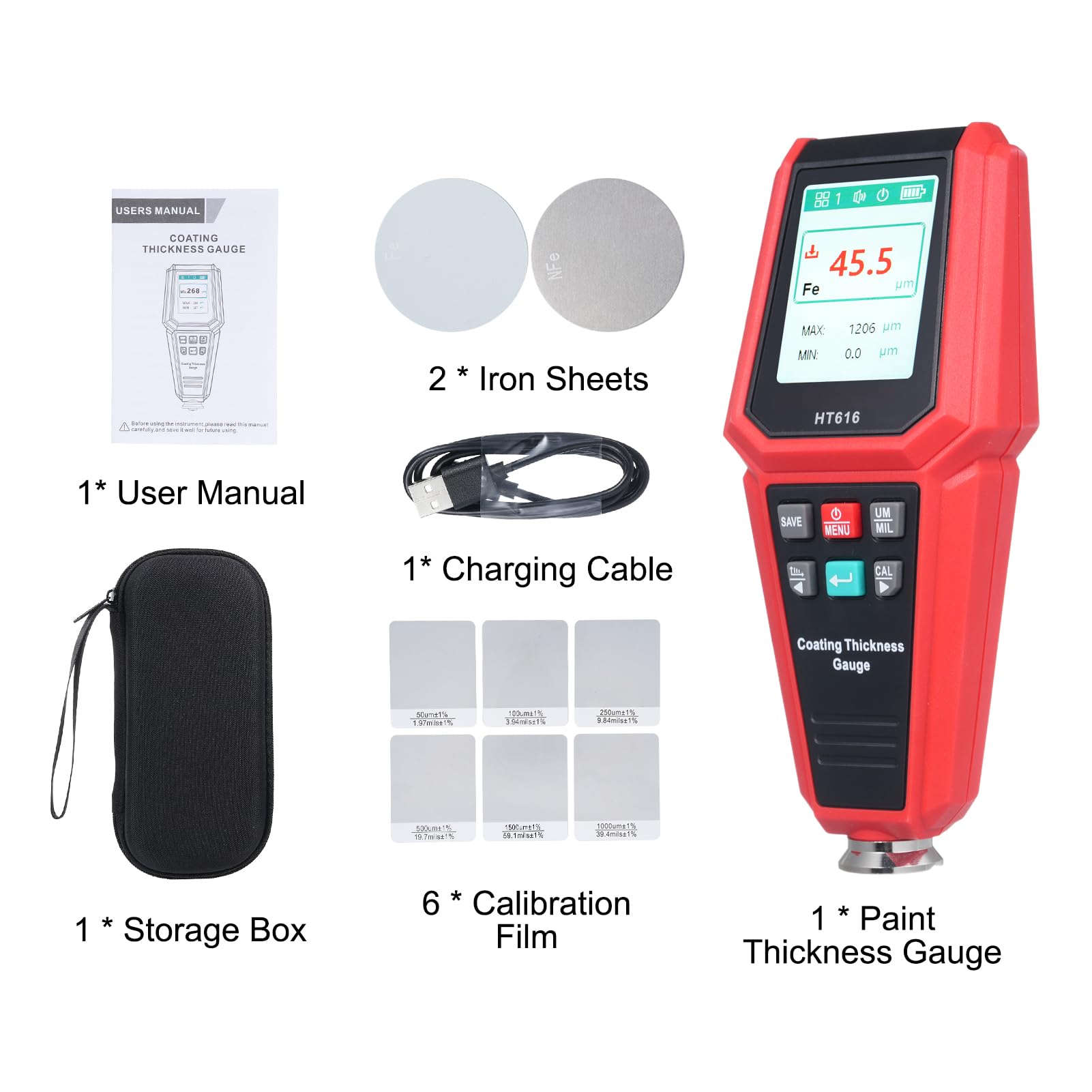 Keenso Lackdickenmessgerät, Hochsensitive Sonde, 2,0-Zoll-Display (HT616)