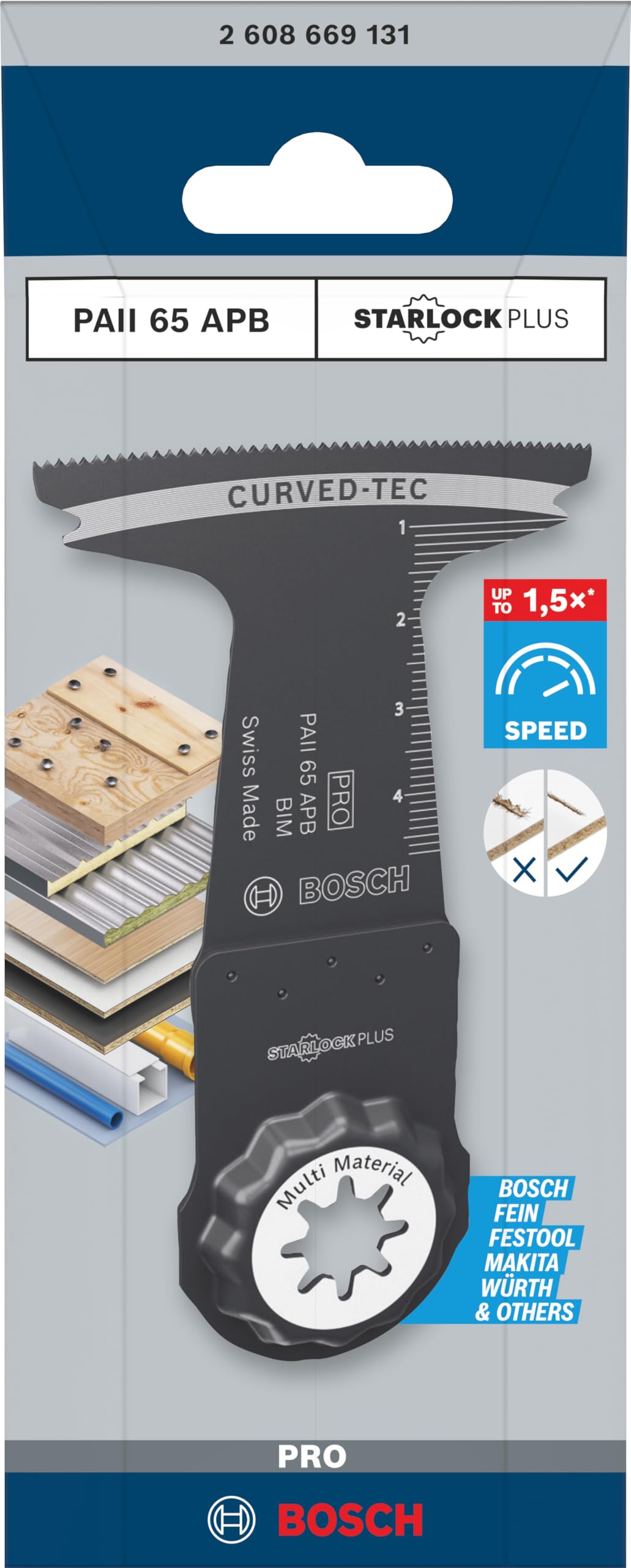 Bosch 1 x PRO Multi Material PAII 65 APB arkusz do narzędzi wielofunkcyjnych (do drewna z gwoździami, metal typu sandwich, szerokość 65 mm, profesjonalne akcesoria, narzędzie wielofunkcyjne)