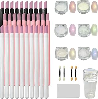 30 Pcs Pumice Stone Nail File Cuticle Stone Pusher Nail Manicure Sticks Nail Buffing Care Tools with 6 Color Aurora Powder Silicone Stamps and Scrapers
