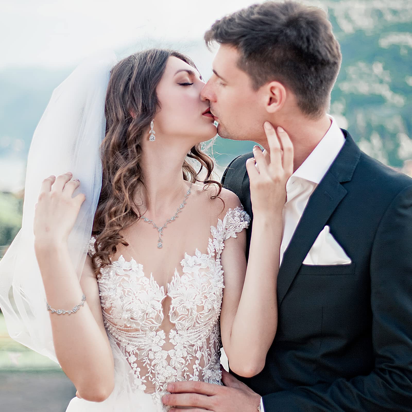 Set di gioielli da sposa per la sposa set di gioielli da sposa per matrimonio collana orecchini braccialetto set per sposa set di gioielli in argento per donne damigella d'onore set di gioielli per