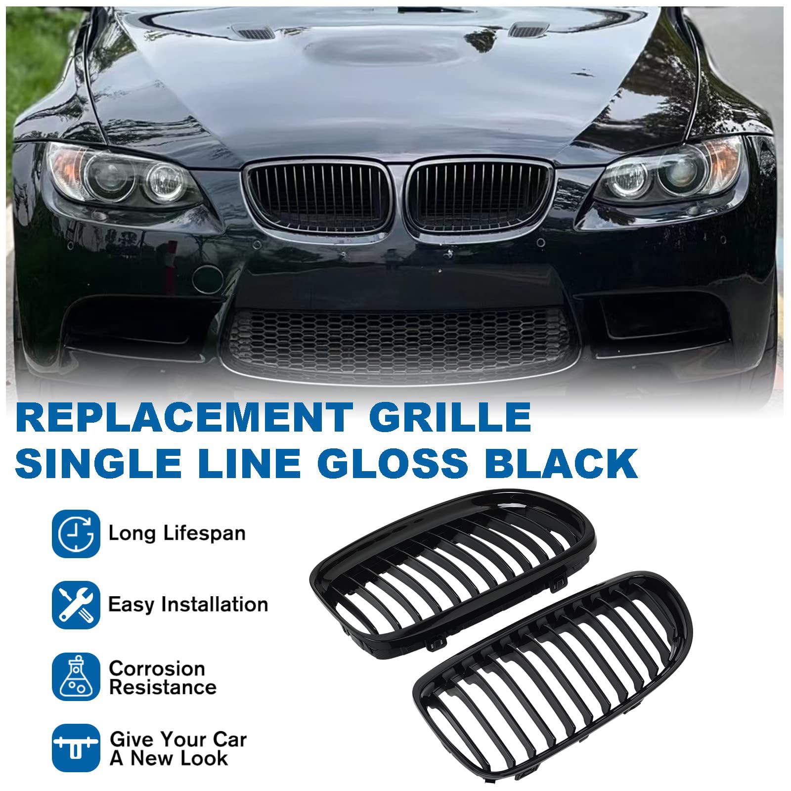 E90 E91 Rejilla De Radiador para BMW Serie 3 E90 E91 Rejilla simple Serie 3 E90 E91 riñones Negro Brillante Touring 2009 2010 2011