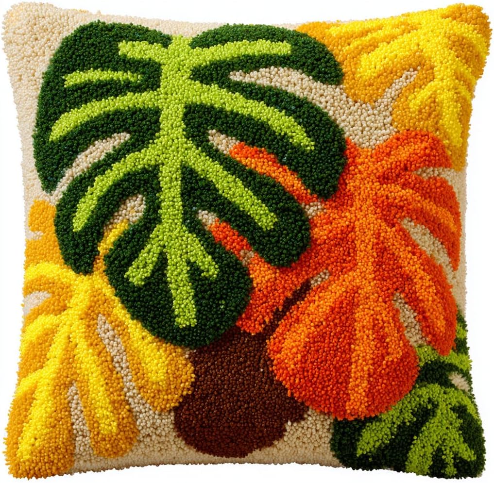 AMBATTERY DIY Latch Hook Cushion Kit Animal Alpaca Printed Pillowcase Crochet Yarns Hooking Handmade Pillow Cover Cushion Latch Hook Embroidery Kit 17x17inch