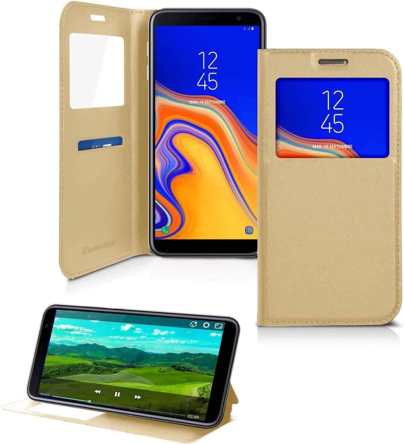 iPOMCASECoque Protection Porte Carte pour Samsung Galaxy J6 Plus J610, Or