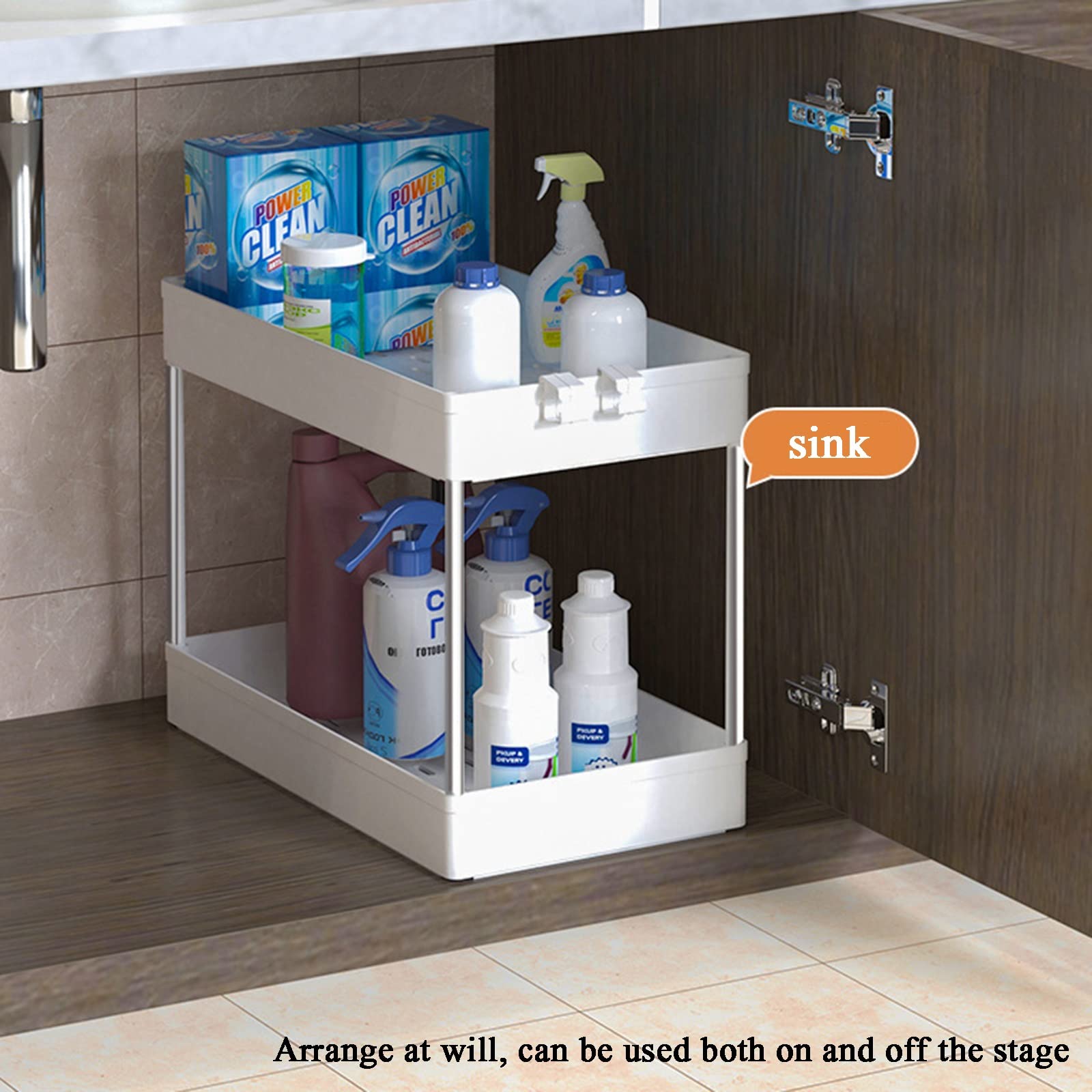 QTANZIQI Organizer do szafki, stojak do przechowywania Wytrzymały organizer na przyprawy Szafka domowa Kredens kuchenny pod zlewem (kolor: czarny, rozmiar 40x12x31cm)