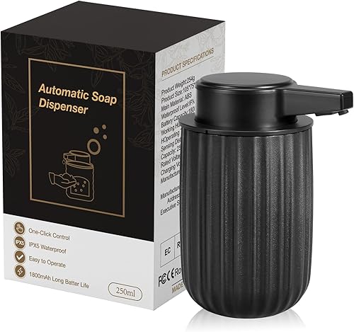 Miniatura 8 de Dispensador automático de jabón espumoso sin contacto plástico negro de 9 oz - Dispensador de jabón de espuma inteligente eléctrico recargable -