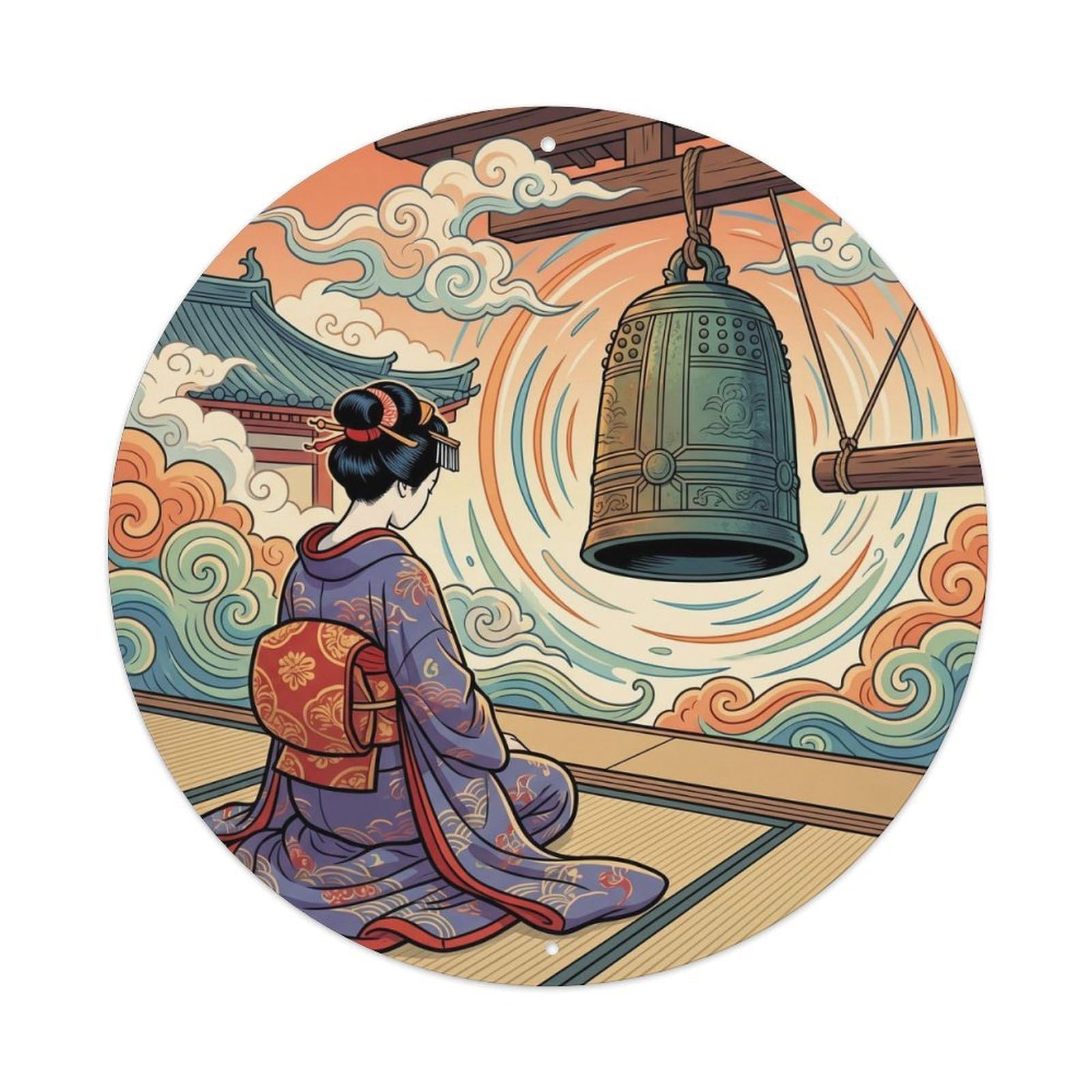 Galvaxio Style Japanese Temple Bell Resonating Sacred Sound Metal Tin Sign