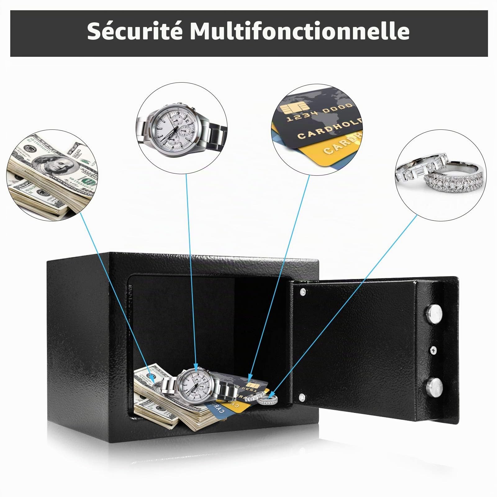 Coffrets de sécurité pour la maison, coffres-forts, coffre-fort discret, coffre-fort avec 2 clés Coffre-fort Coffre-fort en acier de haute sécurité et solide pour bureau à