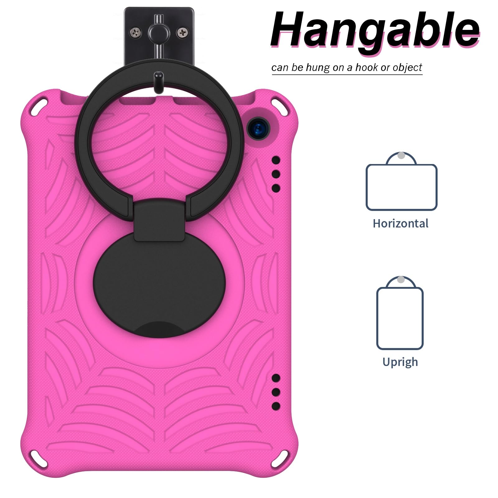 Etui na tablet Odporna na wstrząsy dziecięca obudowa kompatybilna z Kindle Fire HD 8 / Plus (2020/2022), lekka obrotowa podstawka uchwytem i paskiem ramię(ROSE RED)