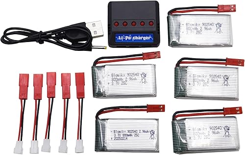 Miniatura 8 de Blomiky Paquete de 5 baterías recargables de 3.7 V 800 mAh 25C Li-po JST y cargador de asiento 4 en 1 apto para MJX X300C X400W X600 X800 RC