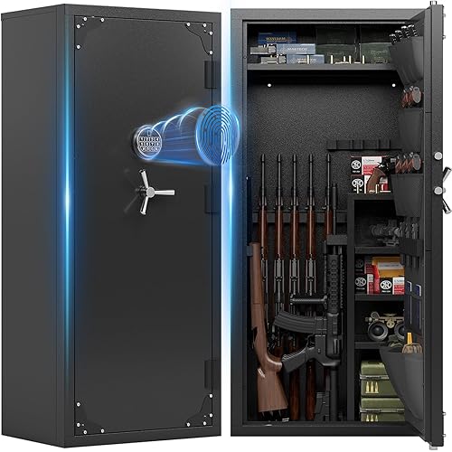 KAER Biometric Gun Safe 18-20 Gun Safe for Rifle and Pistols with Removable Racks Pistol Pouches Adjustable Shelves Large Rifle Safe for Home Defense Hunting Enthusiasts for AR-15 Rifle Shotguns