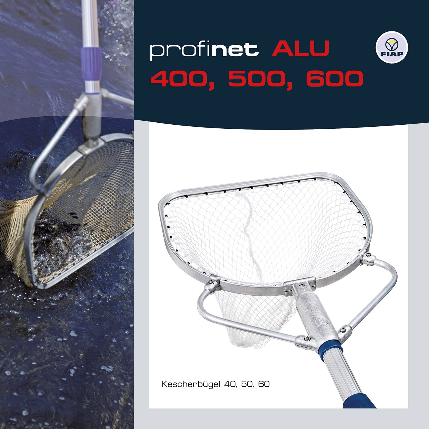 FIAP profinet ALU 600 MW: 20 mm - Maschenweite 20 mm - Profi - Fischkescher - Material Aluminium - Kescher - Teichkescher - Reinigung - Fischzucht - Aquakultur - Teichwirtschaft - ohne Kescherstiel