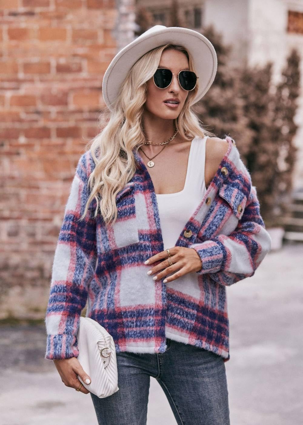 Chemise Femme,Chemisier À Carreaux Pour Femme, Chemise À Manches Longues, Vintage Gris, Manteau Court En Laine, Chemise De Transition Boutonnée, Veste Décontractée, Vêtements D'Extérieur Ampl