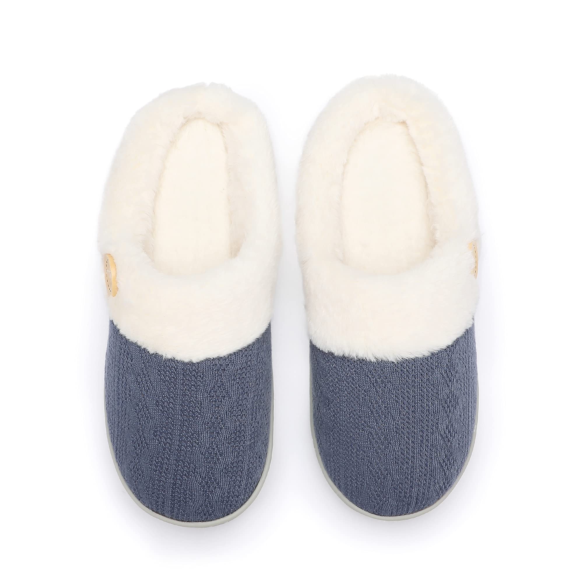 Chantomoo Frauen House Hausschuhe Bequeme Memory Foam Plüsch Schlafzimmer Kunstpelz gefüttert gestrickte warme Hausschuhe Slip-On leichte Schuhe, Indoor Outdoor Anti-Rutsch-Gummisohle Gemütliche