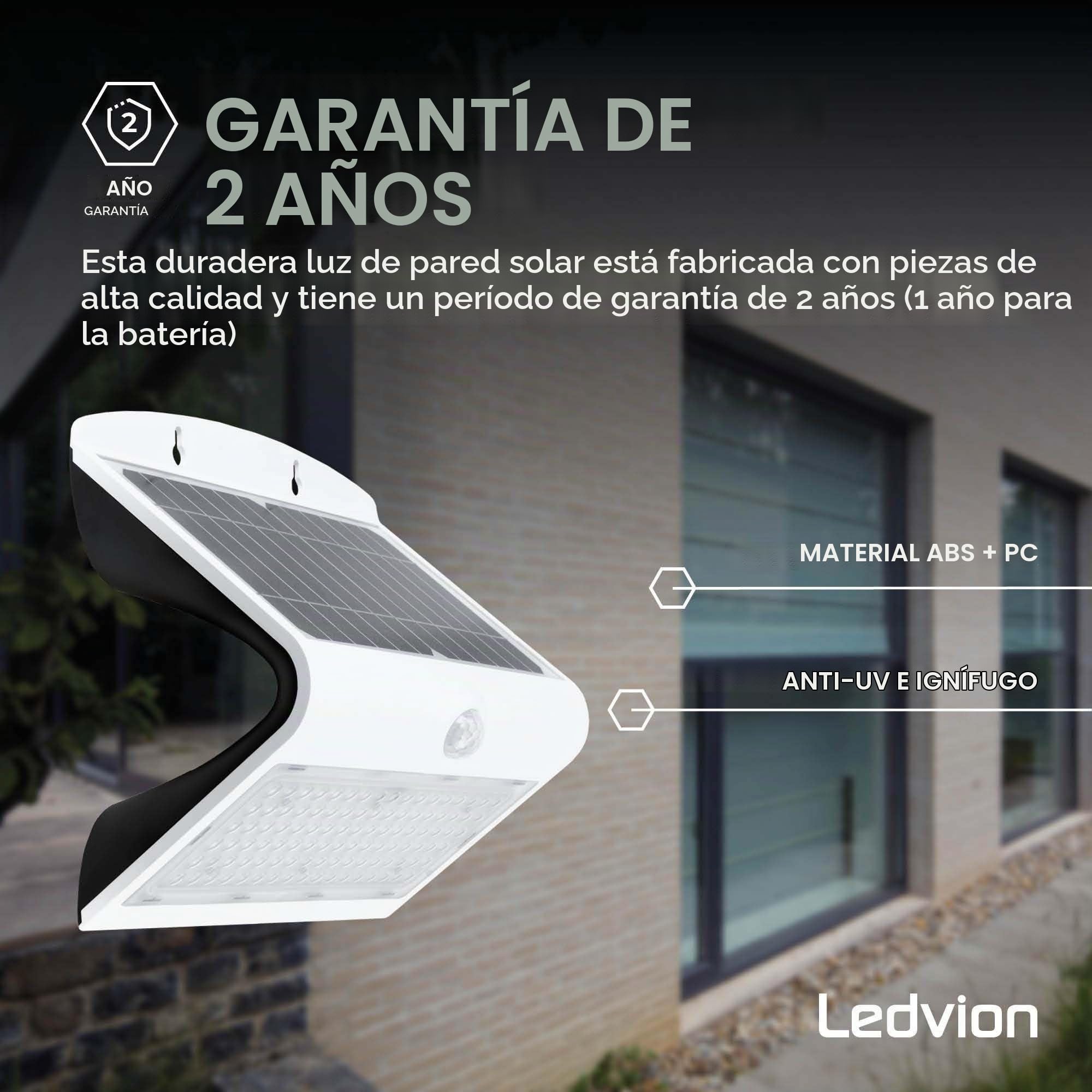 Ledvion - Applique Solare LED da Parete Moderna, 8W, 3000K, IP65, Blanca, 220 Lúmenes, Con Sensor de Movimiento, Energía Solar, Eficiente y Resistente al Clima