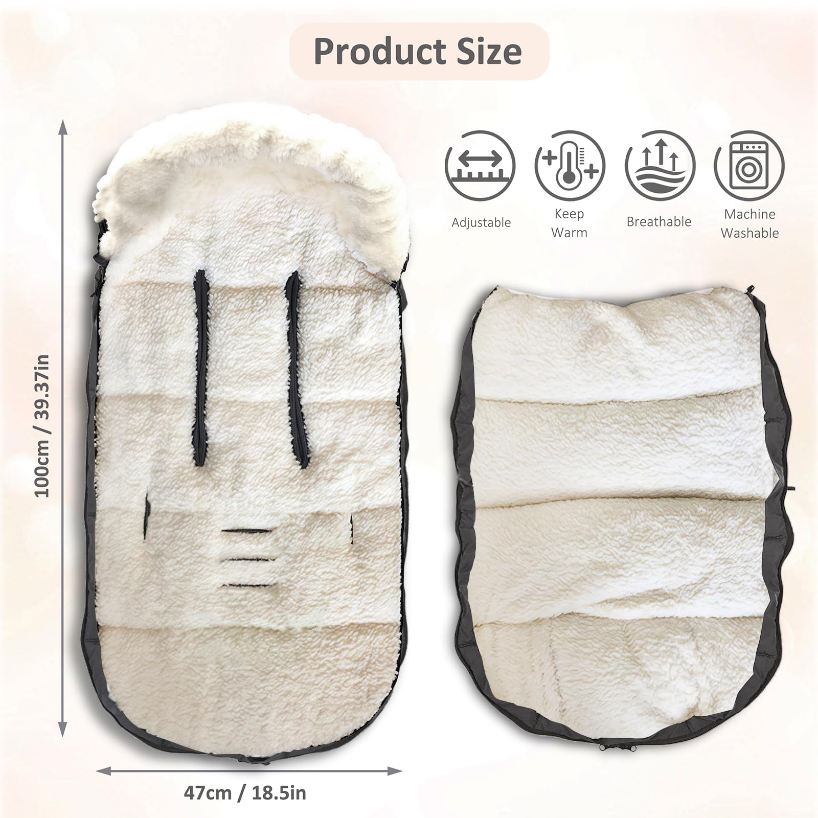 auvstar Universelle Chancelière pour Poussette,Chanceliere Bebe Poussette,d'hiver Imperméable À l'eau Coupe-Vent Froid Détachable Chanceliere Universelle pour Poussette