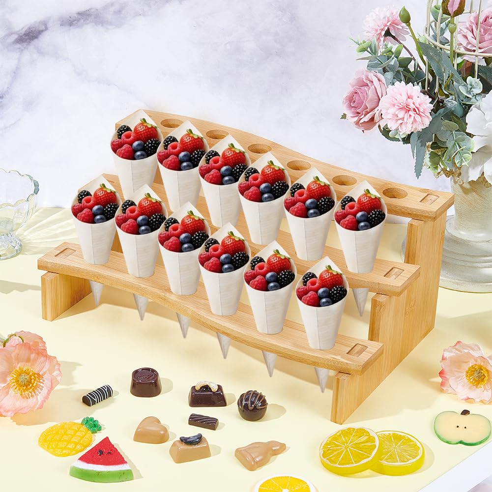 BENECREAT Supporto Porta Cono Gelato, Espositore per Alimenti Da 33x18.7x14.5cm per Eventi di Catering, Espositore A Cono In Legno Naturale con Struttura Robusta per Feste e Buffet