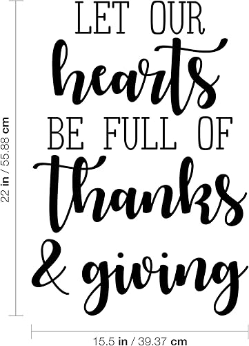 Miniatura 3 de Calcomanía de vinilo para pared, deja que nuestros corazones estén llenos de gracias y dar – 22 x 15.5 pulgadas – Bonita calcomanía de la temporada