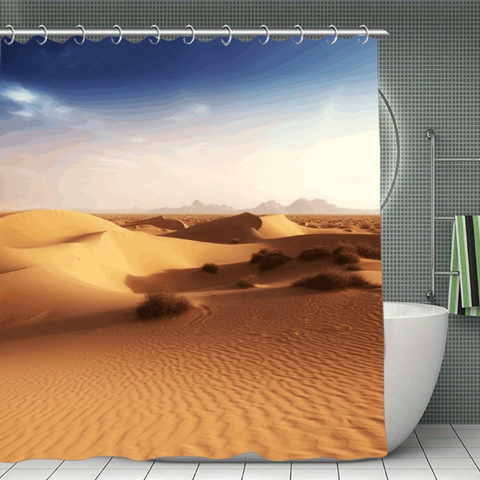 FekiLoot Desert Landscape Shower Curtain with Hooks Modern Farmhouse Bathroom Curtain Waterproof Cloth Bath Curtains Cute Washable Blackout Privacy Curtains for Bathroom Bathtub 70.8"x70.8"