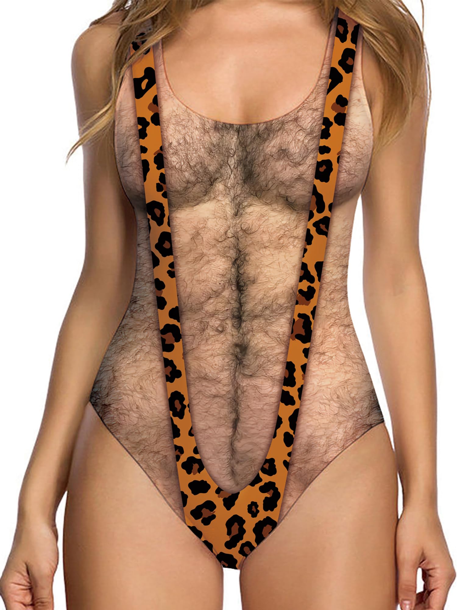 uideazone Women Funny Chest Muscle Deep V Backless One Piece Bathing Suit