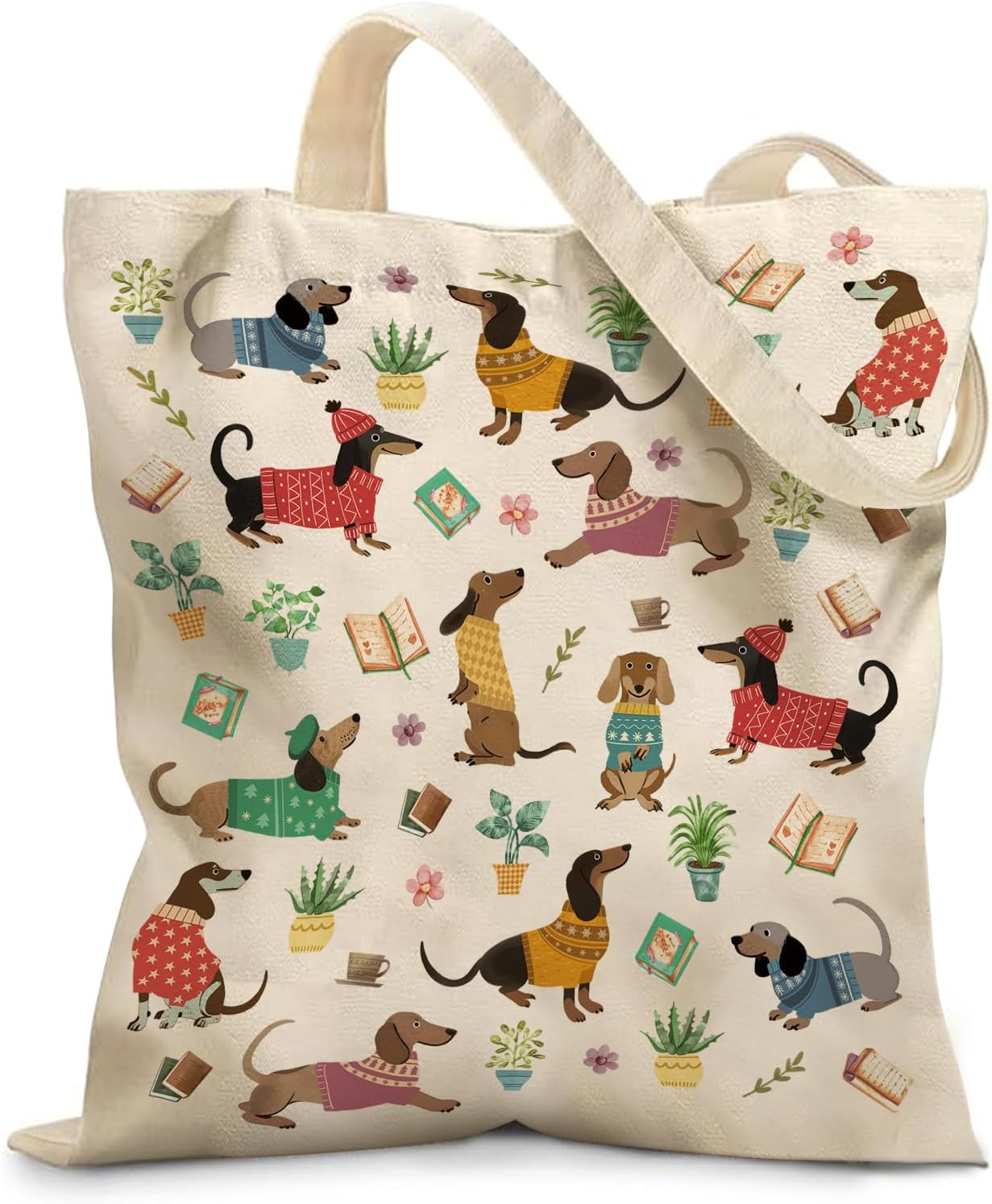 Aesthetic Canvas Tote Bag for Women - with Magnetic Snap Closure & Zipper Inner Pocket Reusable Bag for Shopping