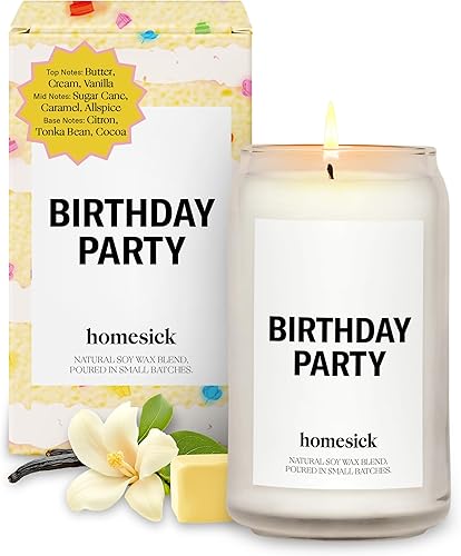 Velas perfumadas Homesick para el hogar (Fiesta de Cumpleaños) - Velas de regalo en tarro de mezcla de cera de soja natural de larga duración de