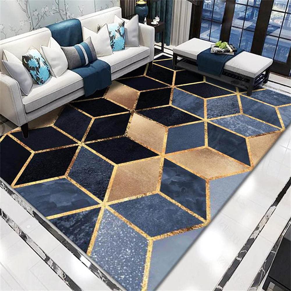 Tapis salle à manger moderne simple géométrique bleu 120X160